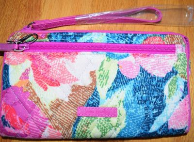 NWT Vera Bradley RFID Front Zip Wristlet-Superbloom Falling Black Paisley GEO