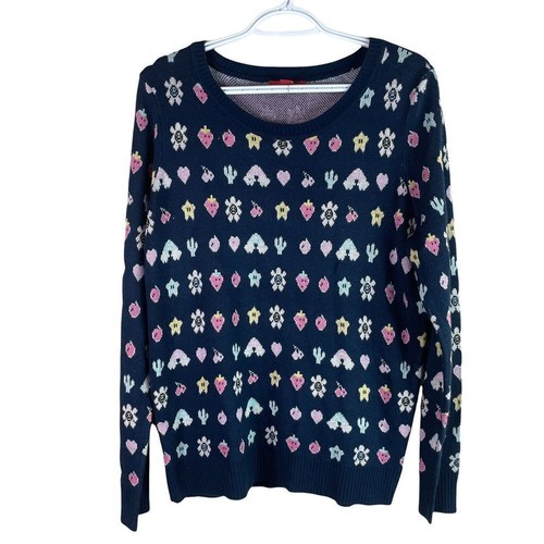 NEW Saks Fifth Avenue Crewneck Sweater Womens L Navy Blue Acrylic Pullover - Picture 2 of 5