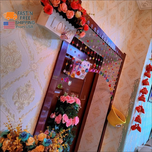 Crystal Beaded Curtain, Multicolor Hanging Door Decoration with Acrylic Balls, R - Picture 3 of 12