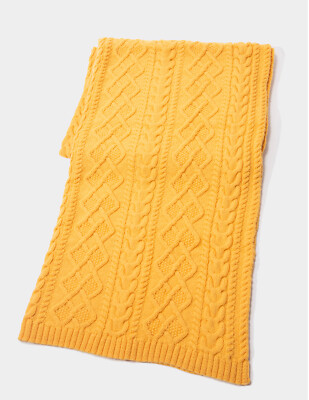 Cable Knit Merino Throw Blanket Saffron Yellow
