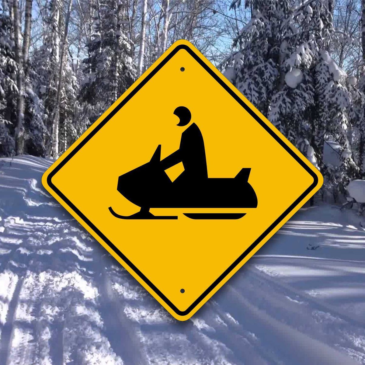Snowmobile Crossing Sign - Trail Marker - Ski Doo Roadway Plaque