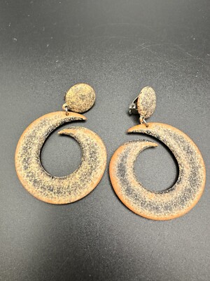 Vintage Chunky Thick Open Loop Post Brown Resin Clips on Earrings Made in Italy