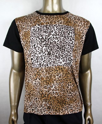 $590 New Saint Laurent Men's Leopard print Crew-neck T-Shirt M