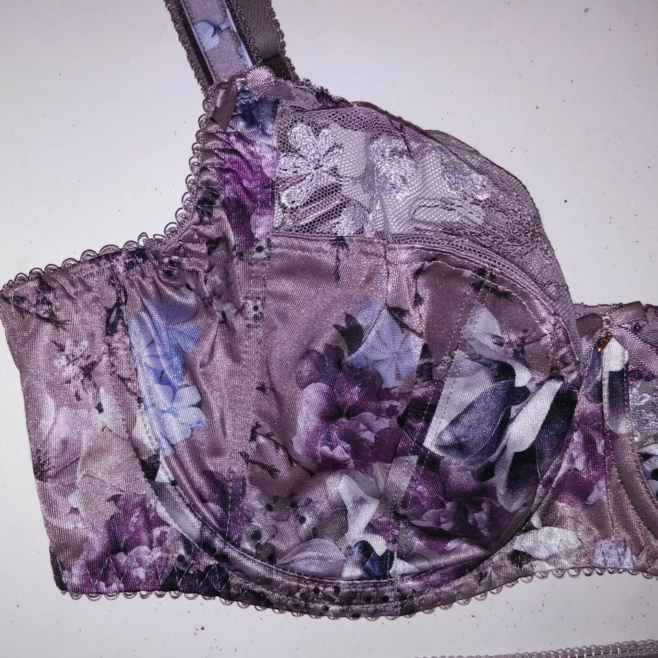 Juego de sujetador Fantasie 3 piezas US 32DDD UK 32E bragas pequeñas gris floral ribete de encaje nuevo Foto 3 de 4