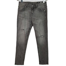 Miss Me Womens Gray Boyfriend Ankle Jeans 26 Mid Rise Distressed Denim