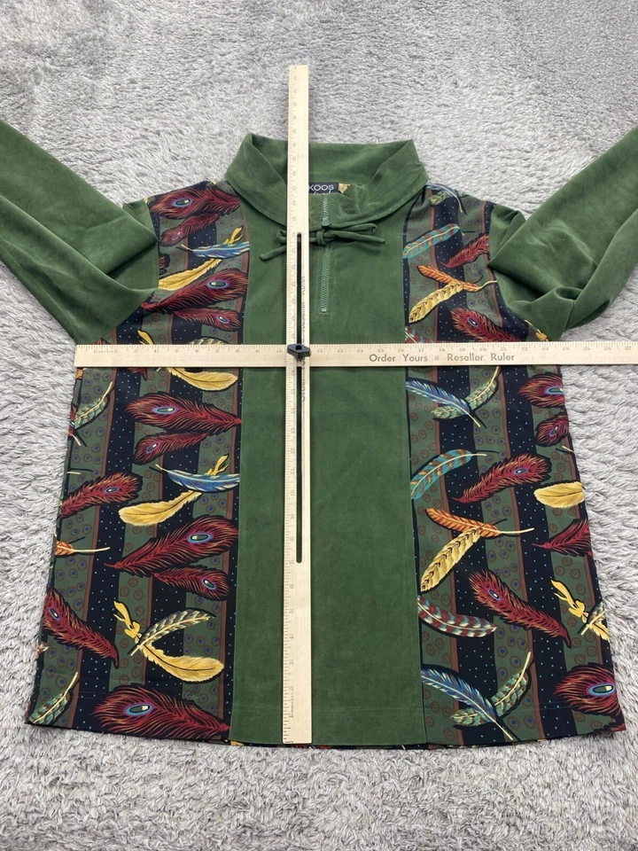 Koos of Course Jacket Women Large Olive Green Faux Suede 1/4 Zip Turtleneck Boho - Image 4 of 4