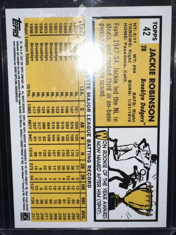 Jackie Robinson Serial Number /199 Rainbow Foil Topps Archives #42 MINT Dodgers - Image 2 of 2