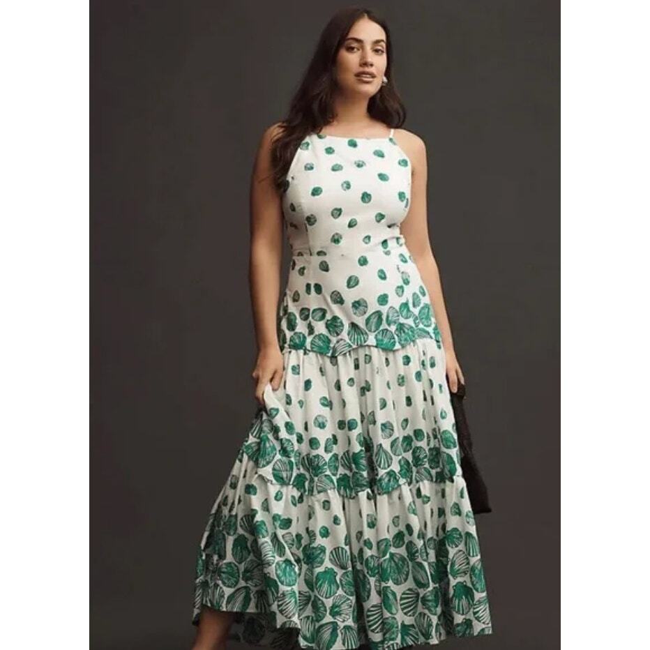 Anthropologie Maeve Tiered Halter Lined Maxi Dress Small Green NEW