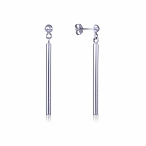 Pendientes colgantes de barra de oro blanco de 14K - Gota colgante vertical para mujeres niñas - Imagen 1 de 3