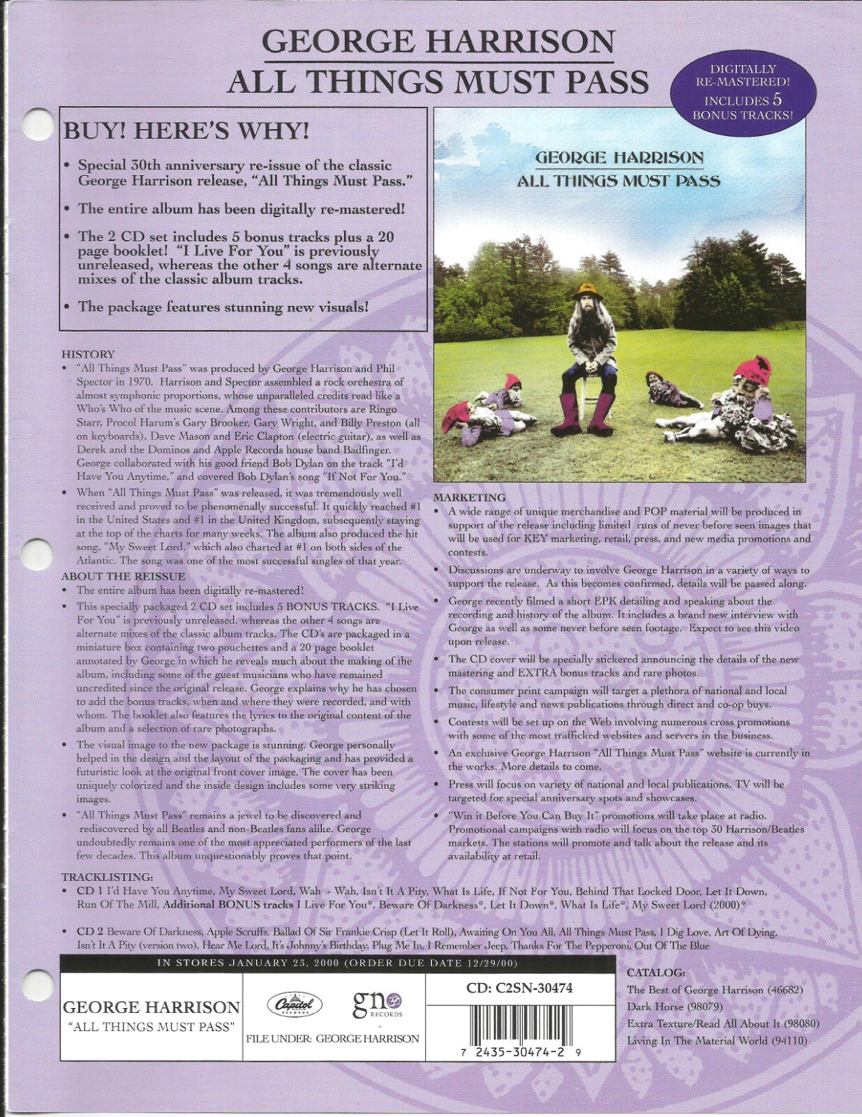 Beatles GEORGE HARRISON Rare 2001 PROMO TRADE AD Poster for All Things CD MINT