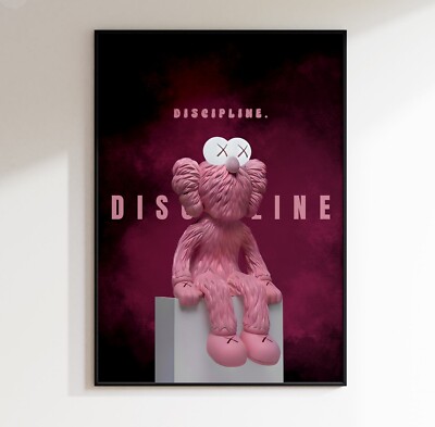 Set of 3 Pink Dedicated Kaws Art piece canvas wall home decor