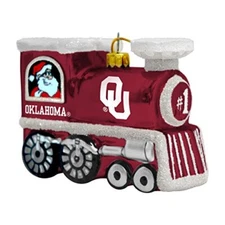 Topperscot NCAA Oklahoma Sooners Blown Glass Santa & Rudolph Train Ornament