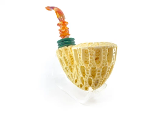 S.Yanik Meerschaum Pipe Lattice Freehand Smoking Pipe, Handcarved Tobacco Pipe