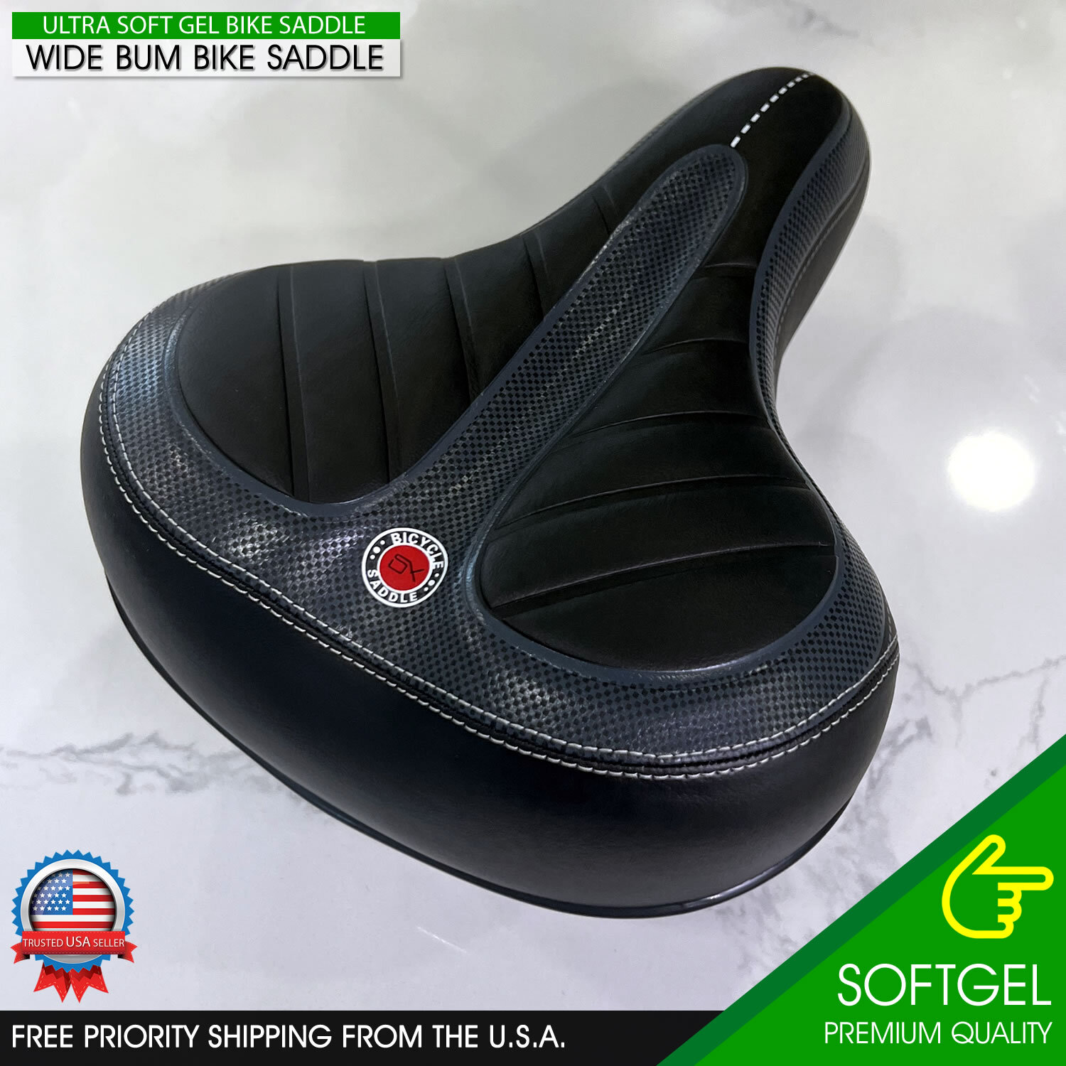 Gel Bike Saddle Wide Seat Cushion Soft Comfy Big Bum Pad Cruiser Bicycle E-Bike