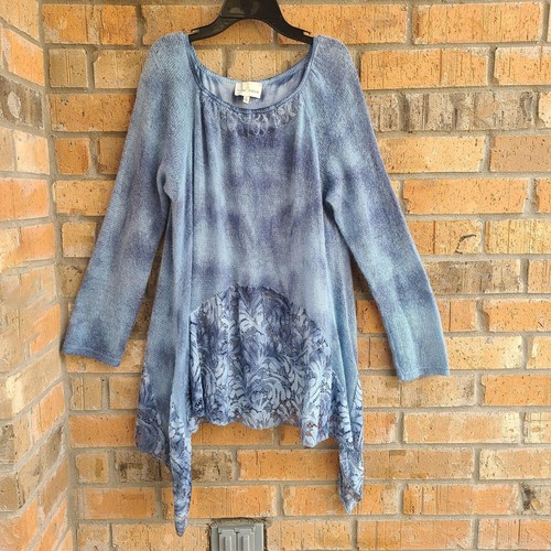 Belle France Womens Knit Mohair Blend Lace Top Blouse Tunic Blue Size S - Picture 3 of 14