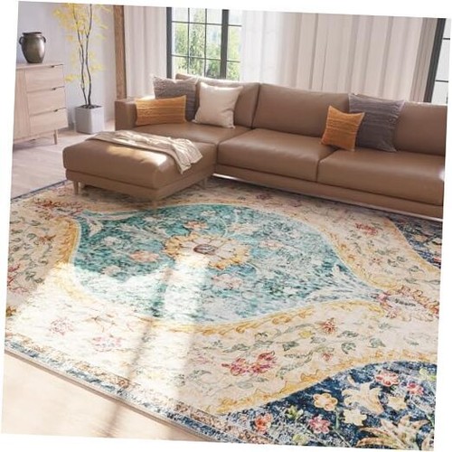 Area Rugs for Living Room Machine Washable Vintage Boho Rugs 8x10 Bluegreen