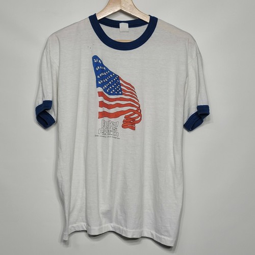 Vintage 1984 Louisiana World Exposition Ringer Flag T Shirt Poly Cotton L