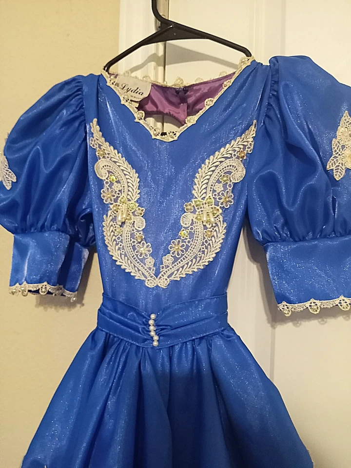 Niñas Vestido Desfile Azul Real Lydia EE. UU. TALLA 7 Lágrima Perla Encaje Foto 4 de 4