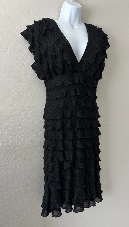 VTG Dark Romance Rayon Blend Midi Ruffle Dress M Fairy Whimsigoth Y2K Goth - Image 2 of 4