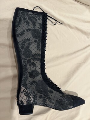 Authentic Dior Lace And Velvet Mesh Naughtily-d Heeled Tall Boots