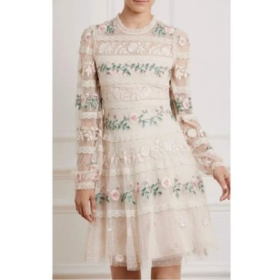 NEEDLE & THREAD Sz 0 Precious Rose Embroidered Short Mini Dress