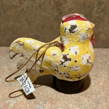 Vtg Handmade Wooden Chicken Christmas Ornament Indonesia Folk Art Hand Painted💙