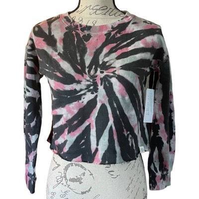Treasure & Bond French Terry Cloth Pink Black Tie Dye Crop Top Size Medium
