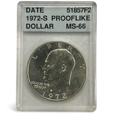 1972-S Eisenhower Silver Ike Dollar MS PROOF-LIKE PL Accugrade Soapbox Holder