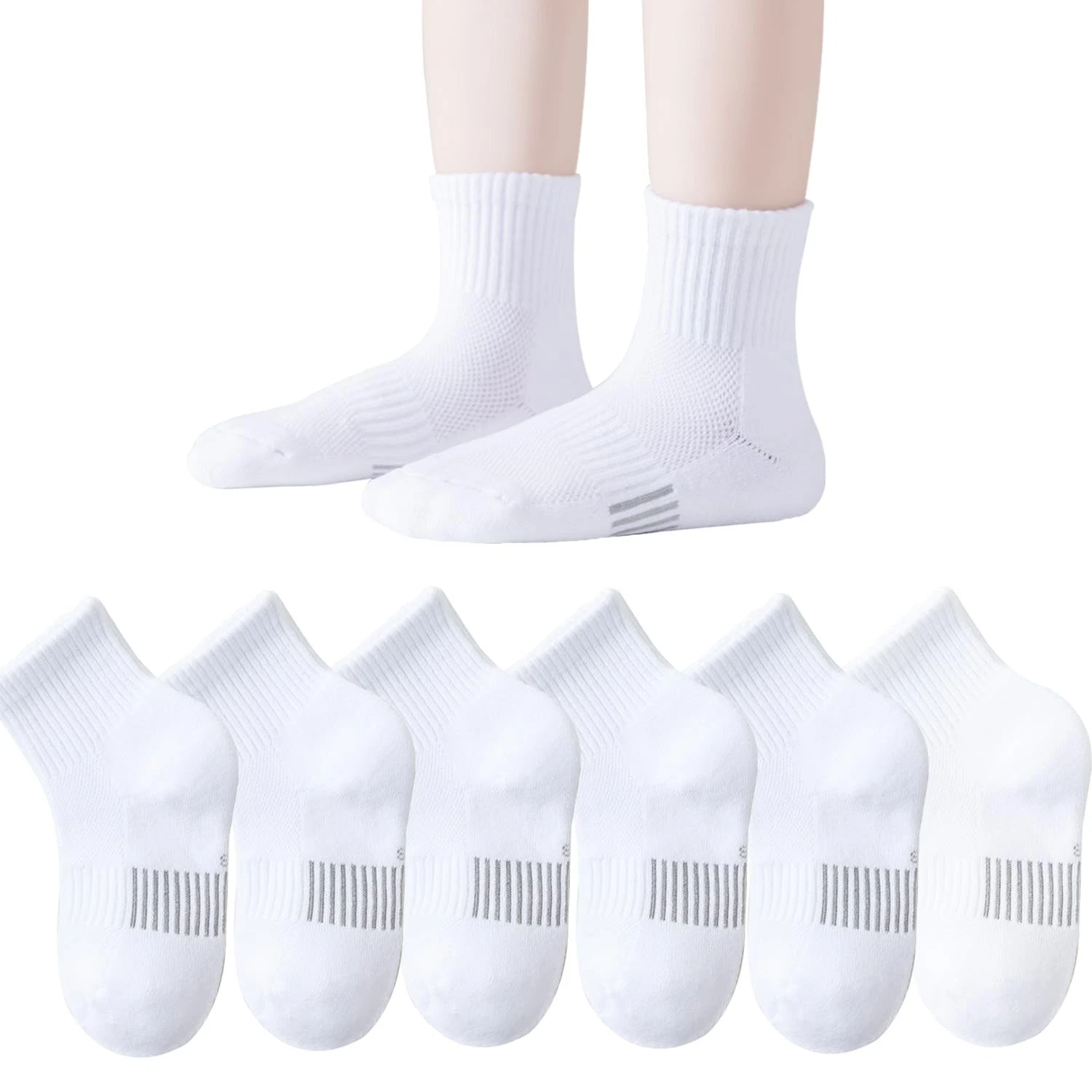 Kids Athletic Socks Half Cushioned Crew Socks Ankle Socks 5-7 Years Kids Cott...