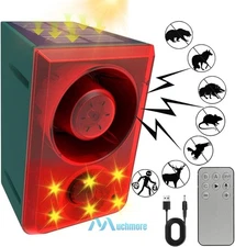 Solar Outdoor Motion Sensor Alarm - Red Light Dog Barking & Gunshot Sound 130db