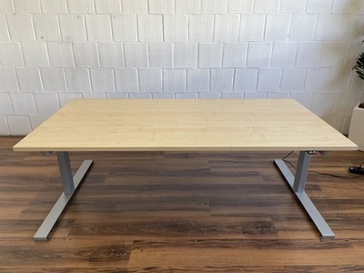 Assmann Sitz-Steh-Scheibtisch elektrisch 180x90cm Ahorn grau