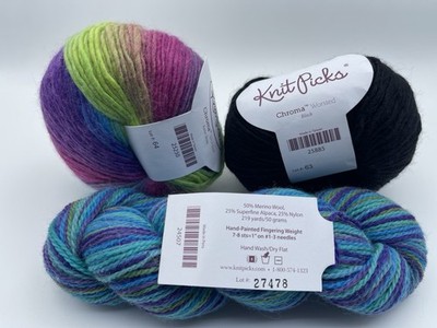 Knit Picks Chroma Worsted Yarn Lot Of 3 Roller Skate- Black- Mermaid Lagoon-50g