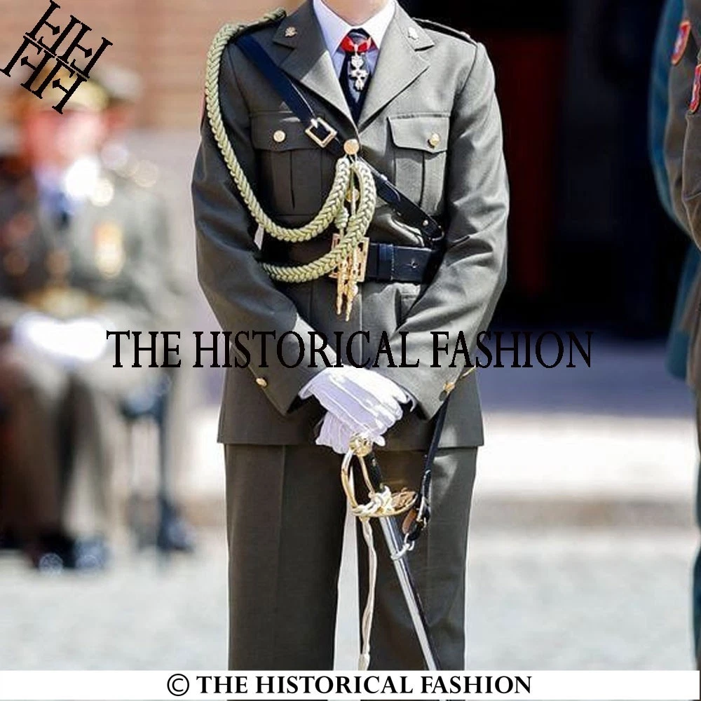 Spanish Army Cadet Uniform Green Wool Women Military Army Officer Parade Coat