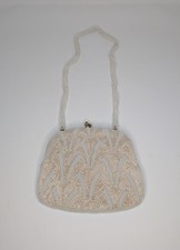 Gorgeous Vintage Art Deco Hand Made Beaded Evening Purse Clutch White