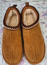 Women  s Brown Suede Slip-On Slippers, Faux Fur Lined, Rubber Sole, Size 12