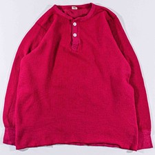 Vintage 70s Hanes Thermal Henley Shirt XL * Made in USA Waffle Knit Base Layer