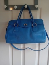 Ri2K London Sky Blue leather tote bag with dust bag,  strap, Double Handles