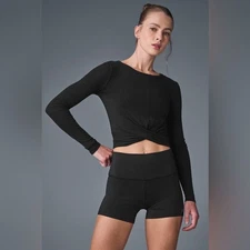Alo Yoga Cover Long Sleeve Crop Top Black Size XS or S Ribbed