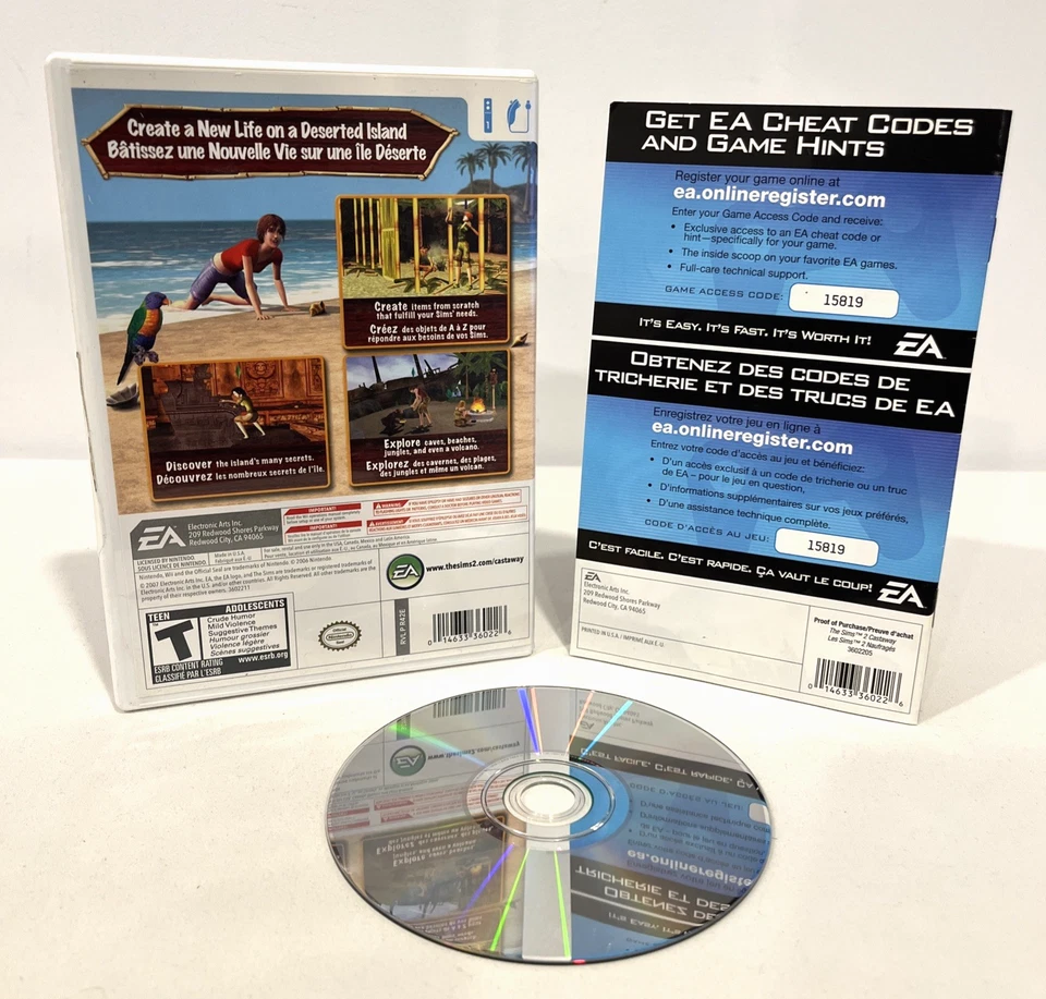 THE SIMS 2 CASTAWAY NINTENDO WII COMPLETE SET W/ MANUAL 2007 EA ELECTRONIC ARTS - Image 2 of 4