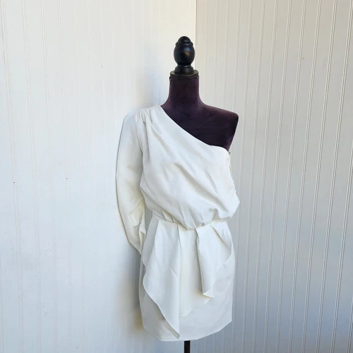 OFF WHITE Abito da cocktail donna monospalla bianco Do+Be nuovo con etichette avorio bianco sporco festa nuziale S