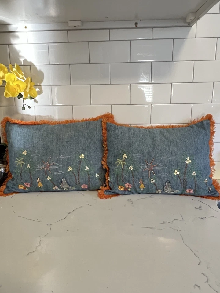 Vintage-Dean Miller Collection Hawaii Surf Decorative Pillow-Set Of 2 - Image 3 of 4