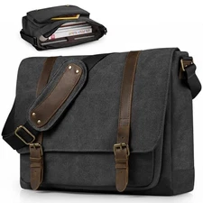  Vintage Canvas Messenger Bag for Men 15.6-16 inch Laptop bag,Computer Black