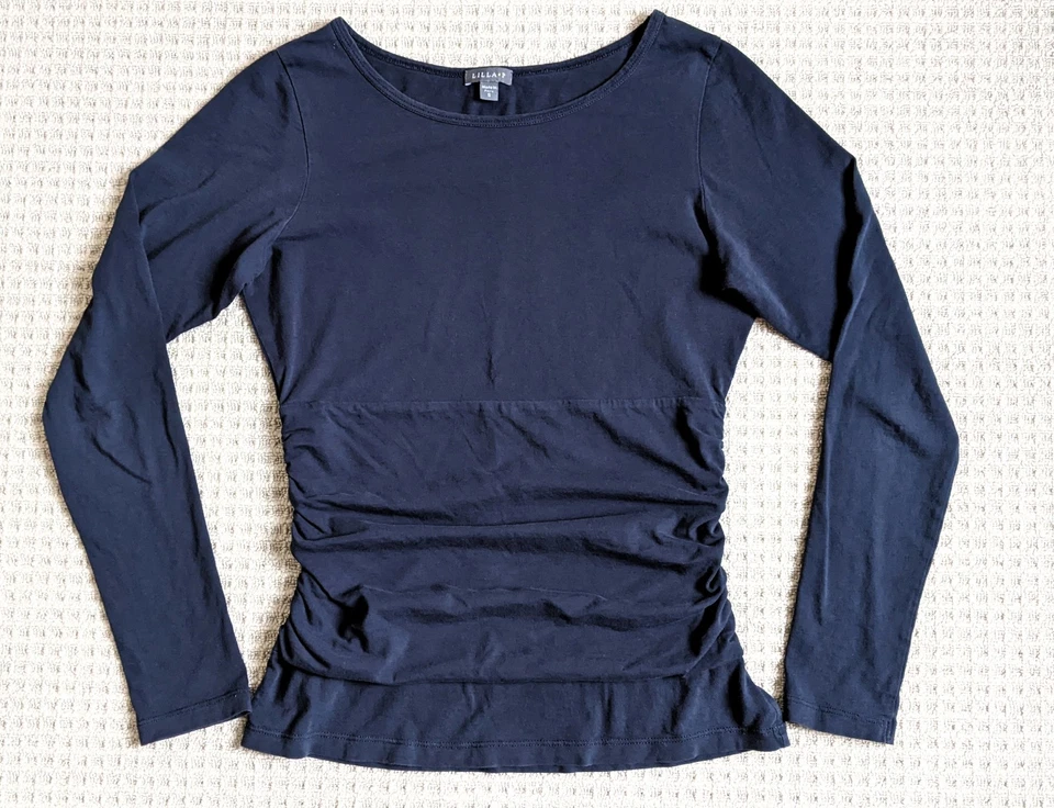 Lilla P Navy Blue 100% Pima Cotton Ruched Long Sleeve Top Size S Made in Peru - Image 2 of 4
