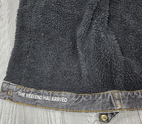 Chubbies Men's Fade Gray Denim Sherpa Black Lined Trucker Jacket Pockets Size M image 14