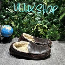 UGG Men's Ascot Slippers Dark Spice Brown Leather House Shoe 5379 US 11