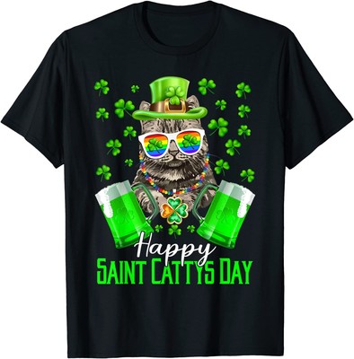 Beer Lover Happy Saint Catty's Day Cat St Patrick's Day T-Shirt