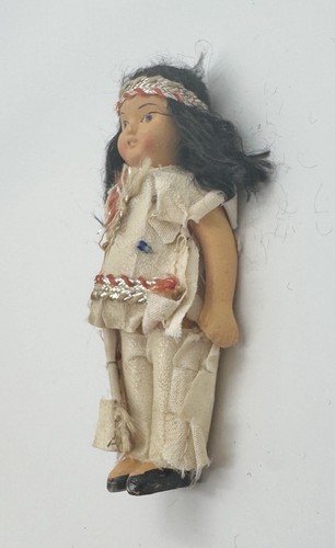 Vintage Native American Indian Bisque Composition Doll 3in Miniature Japan - Picture 2 of 7