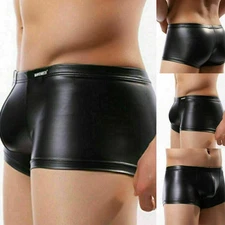Sexy Mens Faux Leather Boxer Briefs Underwear Black Shorts Trunks Underpants New