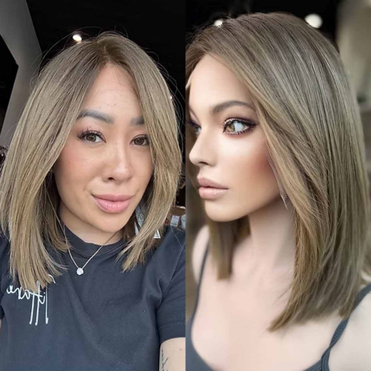 Ombre Ash Brown with Blonde Highlights 13x4 Lace Front Wig 100% Human Hair Wig