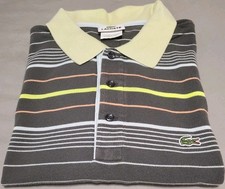 Lacoste Mens Sz 7 XXL Knit Polo Shirt Gray Green Striped Alligator 100 Cotton